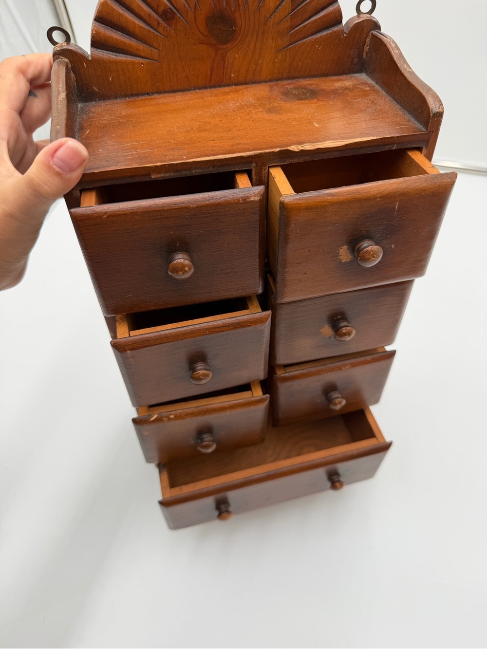 Vintage Wooden Apothecary Spice Cabinet 8 Drawer Farmhouse Wall Shelf - Picture 5 of 10